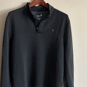 johnnie-O Black Textured Quarter Snap Pullover with Small Multicolor Logo